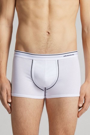 Boxer Intimissimi Superior Cotton With Exposed Elastic Barbati Albi Albastri | IGCFJH-590