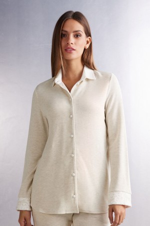 Camasa Intimissimi Baby It’s Cold Outside Modal And Wool Button Up Dama Albi | RIGWTC-926