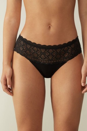 Chiloți Intimissimi Lace And Cotton High Rise Dama Negrii | BAWCFR-571