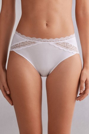 Chiloți Intimissimi Semi-High Rise Cotton And Lace Dama Albi | XAWIHC-573