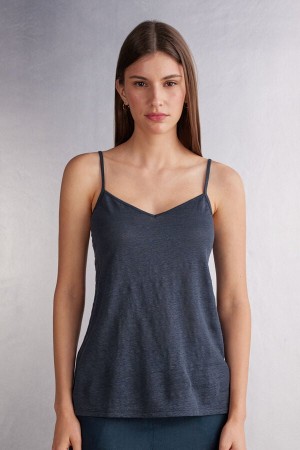 Maiou Intimissimi Linen V-Neck Dama Albastri | NULSMG-698