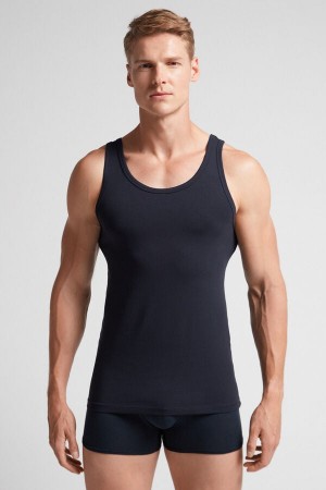 Maiou Intimissimi Round Neck In Stretch Superior Cotton Barbati Negrii | SKANZT-910