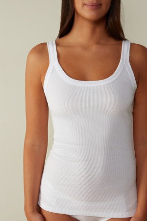 Maiou Intimissimi Superior Cotton Racer Back Dama Albi | NWLOCR-483