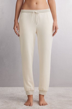 Pantaloni Intimissimi Creamy Stripes Jogger Dama Albi | YOMTAN-402