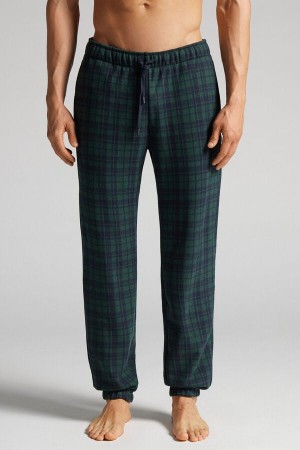 Pantaloni Intimissimi Tartan Green Patterned Tricot Full Length Barbati Negrii | SYTCKO-609