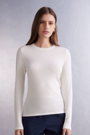 Pulover Intimissimi Wool Cotton Crewneck Dama Albi | IWBZNY-614