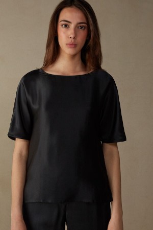 Short Sleeve Intimissimi Silk And Modal Dama Negrii | HJYTUK-619