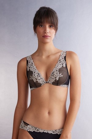 Sutien Intimissimi Pretty Flowers Elena Balconette Dama Negrii Albi | LBYAKG-963