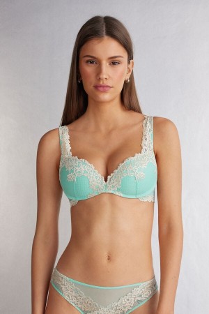 Sutien Intimissimi Pretty Flowers Gioia Super Push-Up Dama Verzi Albi | WNOAIK-127