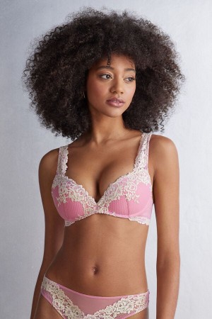 Sutien Intimissimi Pretty Flowers Gioia Super Push-Up Dama Roz Albi | IUOQTR-402