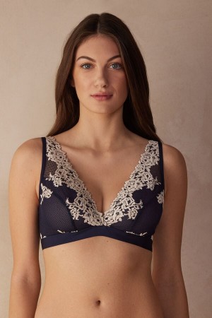 Sutien Intimissimi Pretty Flowers Lara Triangle Dama Albastri Inchis Galbeni Deschis | QJGMEF-024