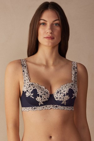 Sutien Intimissimi Pretty Flowers Sofia Balconette Dama Albastri Inchis Galbeni Deschis | BWKUVD-046