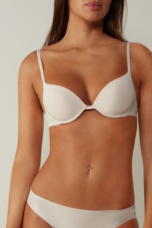 Sutien Intimissimi Simona Microfiber Super Push-Up Dama Albi Roz | JTSCZD-265