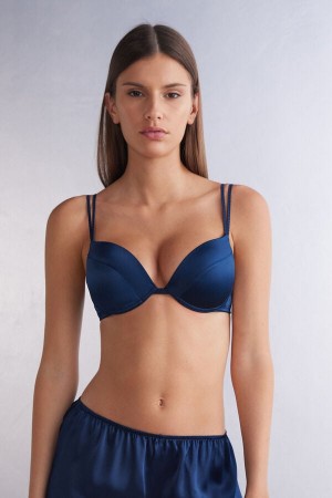 Sutien Intimissimi Simona Super Push-Up Silk Dama Albastri | OWLEYC-096