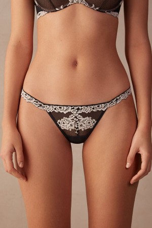 Tanga Intimissimi Pretty Flowers String Dama Negrii Albi | GSJPEX-193