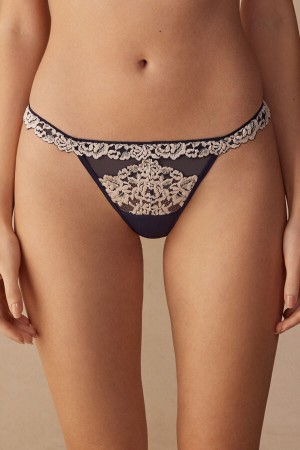 Tanga Intimissimi Pretty Flowers String Dama Albastri Inchis Galbeni Deschis | PXOYUH-482