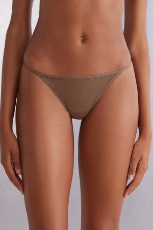 Tanga Intimissimi Ultralight Microfiber Straps Dama Bej Inchis | TRSLWB-405