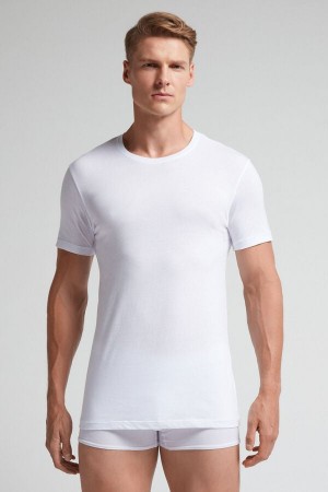 Tricou Intimissimi Extrafine Superior Cotton Barbati Albi | QBEGXY-087