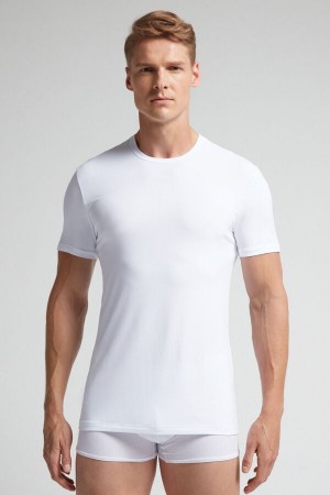 Tricou Intimissimi Microfiber Barbati Albi | URPXQD-385