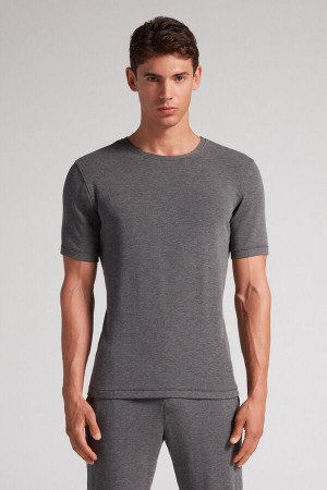 Tricou Intimissimi Short-Sleeve Modal-Cashmere Barbati Gri Inchis | UNMXED-934