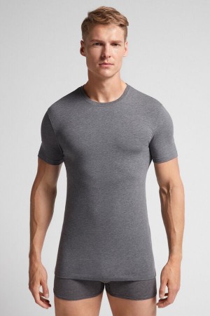 Tricou Intimissimi Stretch Superior Cotton Barbati Gri Inchis | JMGDRW-038