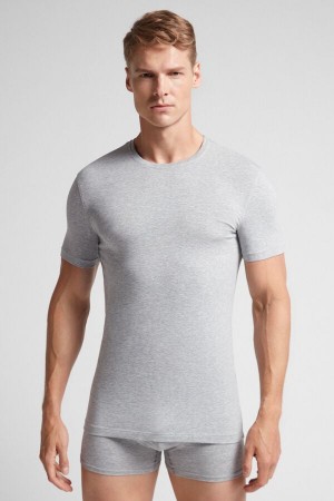 Tricou Intimissimi Stretch Superior Cotton Barbati Gri Deschis | NQFJZH-247