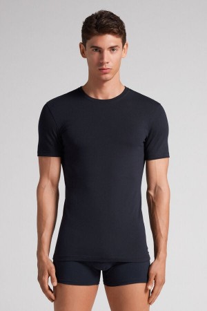 Tricou Intimissimi Stretch Superior Cotton Barbati Negrii | UEZAWY-376