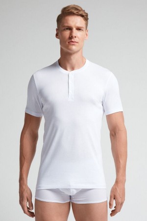 Tricou Intimissimi Superior Cotton Henley Barbati Albi | YEKDBR-312