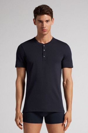 Tricou Intimissimi Superior Cotton Henley Barbati Negrii | UGHFYX-591