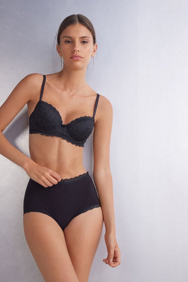 Chiloți Intimissimi High Rise Cotton And Lace Hipsters Dama Negrii | HYRVTU-953