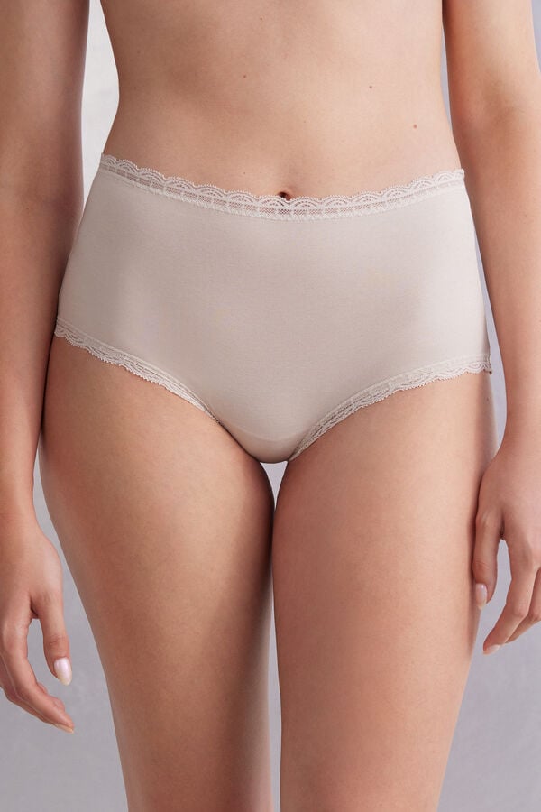 Chiloți Intimissimi High Rise Cotton And Lace Hipsters Dama Albi Roz | QCSGFJ-210