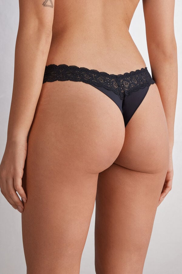 Chiloți Intimissimi Lace And Microfiber ‘80s Stylezilian Dama Negrii | WFSTQP-420