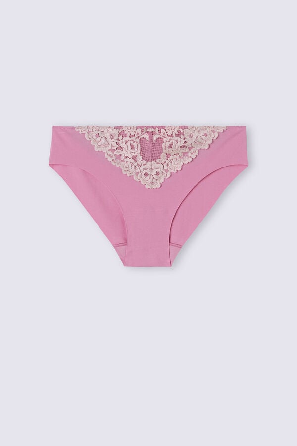 Chiloți Intimissimi Pretty Flowers Seamless Cotton Dama Roz Albi | PQHMAF-531