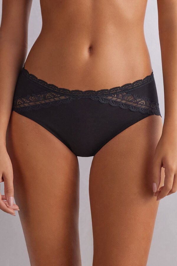 Chiloți Intimissimi Semi-High Rise Cotton And Lace Dama Negrii | MVAXKD-269