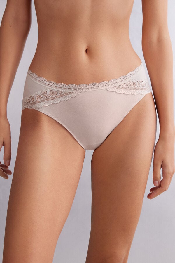 Chiloți Intimissimi Semi-High Rise Cotton And Lace Dama Albi Roz | SOAKHP-904