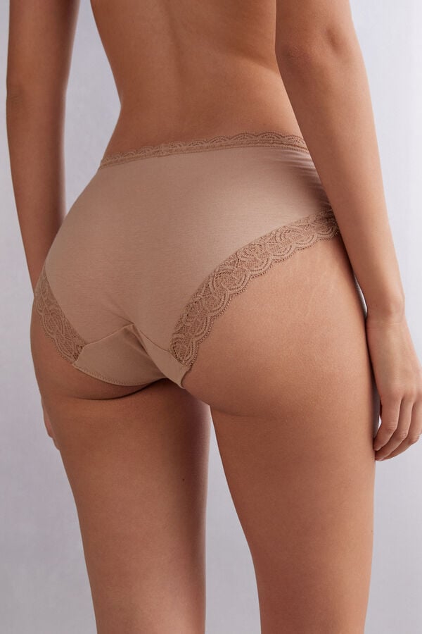 Chiloți Intimissimi Semi-High Rise Cotton And Lace Dama Portocalii Bej | CZFSAW-287