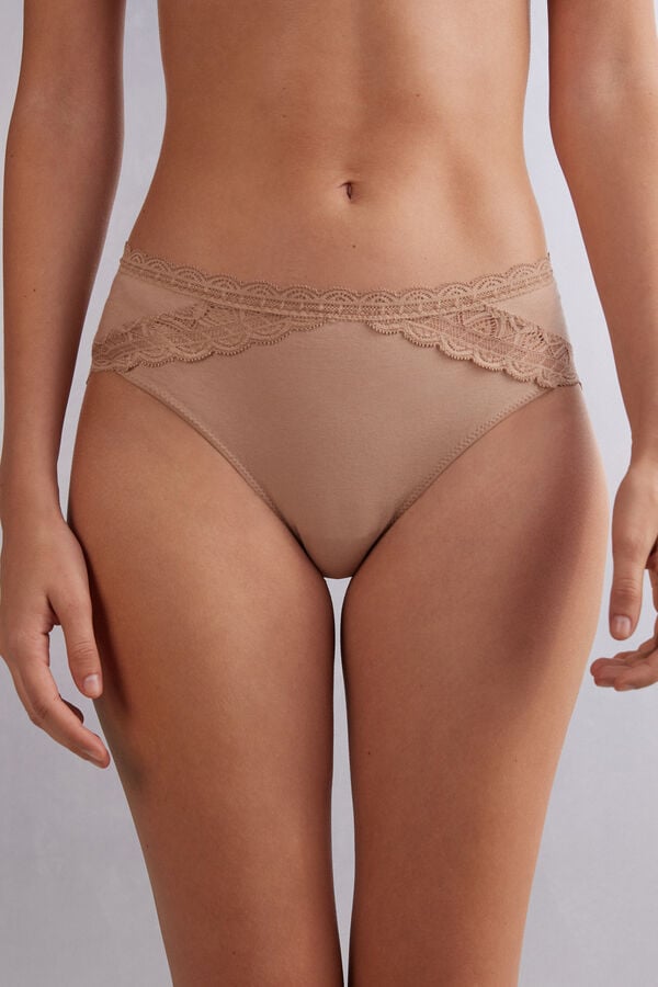 Chiloți Intimissimi Semi-High Rise Cotton And Lace Dama Portocalii Bej | CZFSAW-287