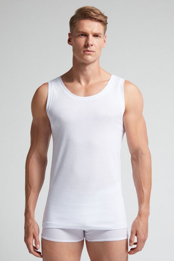 Maiou Intimissimi Extrafine Superior Cotton Round Neck Barbati Albi | MYFOES-914