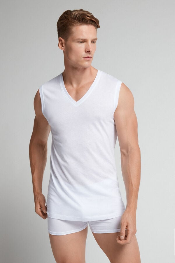 Maiou Intimissimi Extrafine Superior Cotton V-Neck Barbati Albi | BZSFXR-963