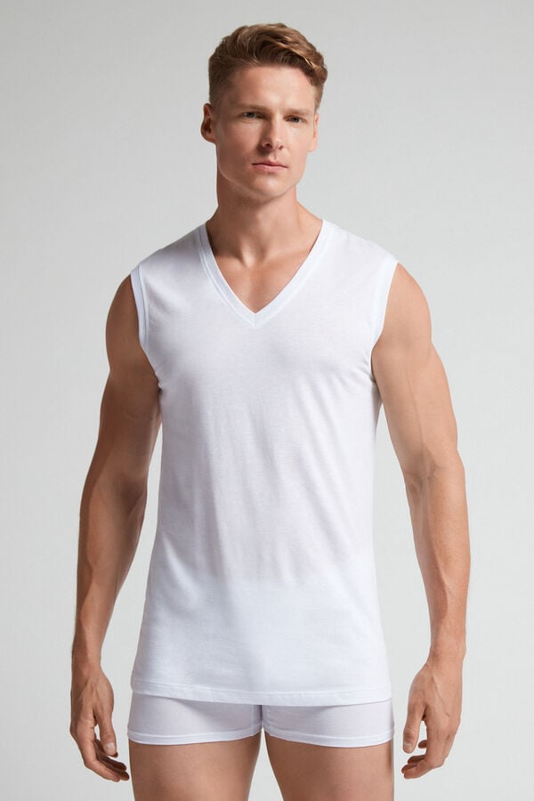 Maiou Intimissimi Extrafine Superior Cotton V-Neck Barbati Albi | BZSFXR-963