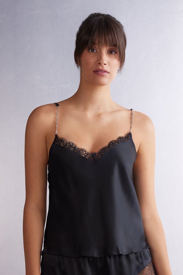 Maiou Intimissimi Living In Luxe Silk Camisole Dama Negrii | RHWBLU-830