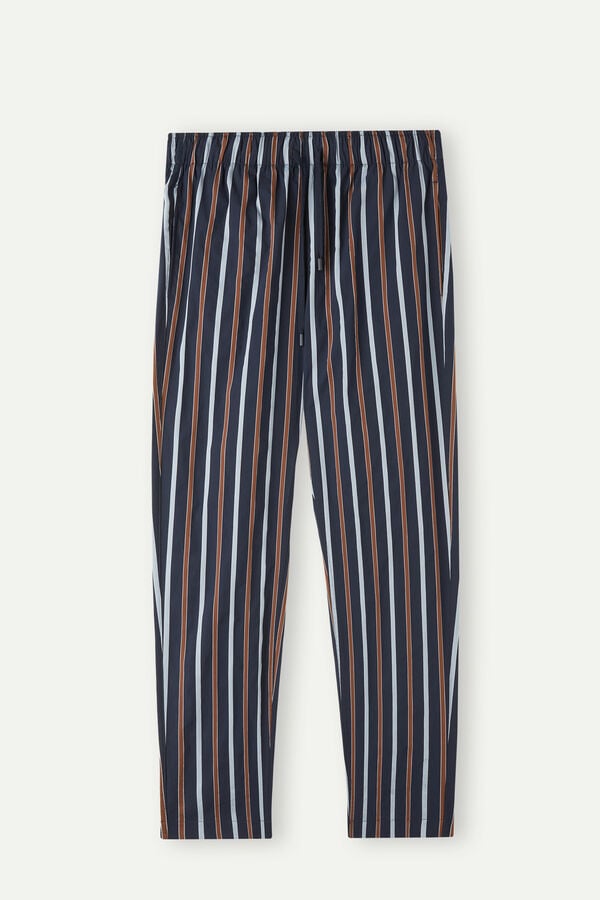 Pantaloni Intimissimi Striped Full Length In Plain-Weave Cotton Barbati Albastri | KUQIHG-547