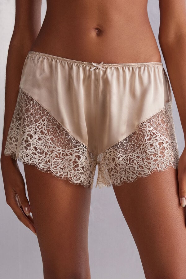 Pantaloni Scurti Intimissimi Living In Luxe Silk And Lace Dama Bej | BHANYT-952