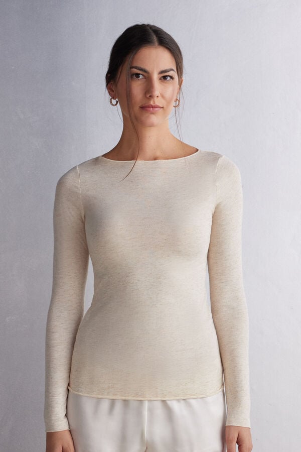 Pulover Intimissimi Crewneck In Modal Light With Cashmere Lamé Dama Albi Albi | VQTJBL-302