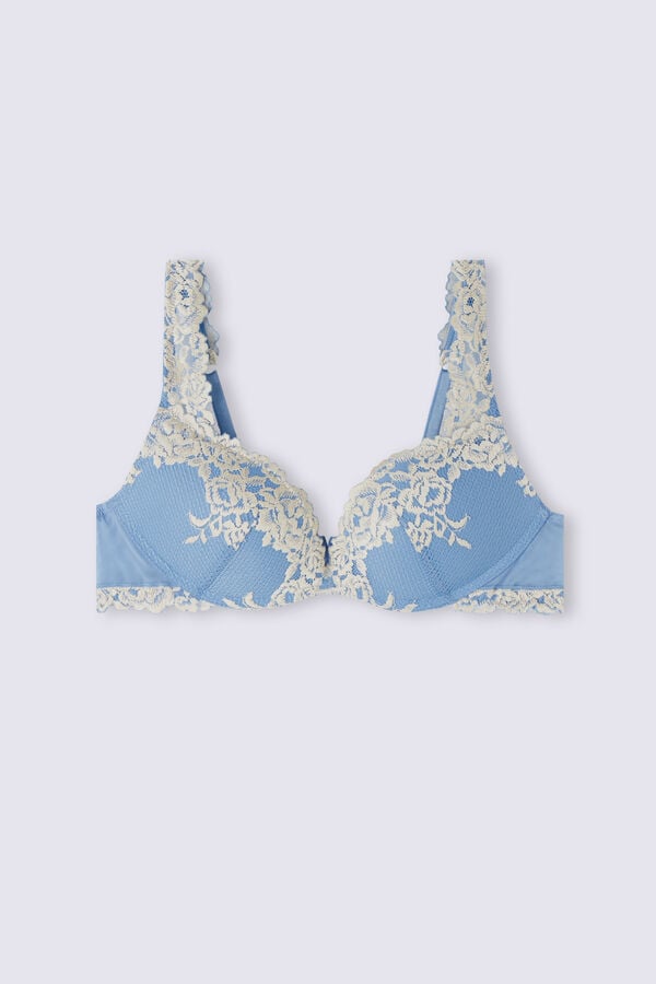 Sutien Intimissimi Pretty Flowers Gioia Super Push-Up Dama Albastri Albi | ZGHIDN-074