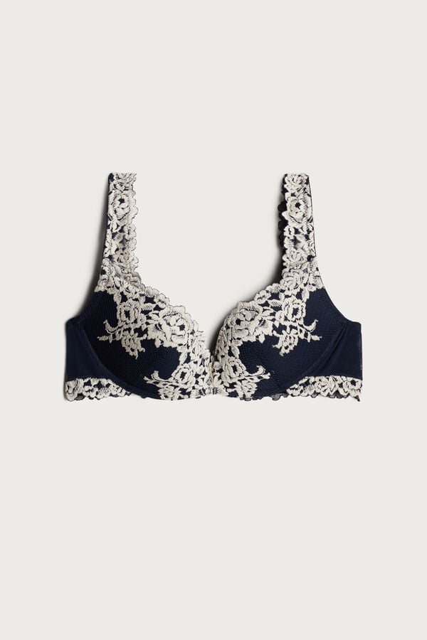 Sutien Intimissimi Pretty Flowers Gioia Super Push-Up Dama Albastri Inchis Galbeni Deschis | EDRQZV-612