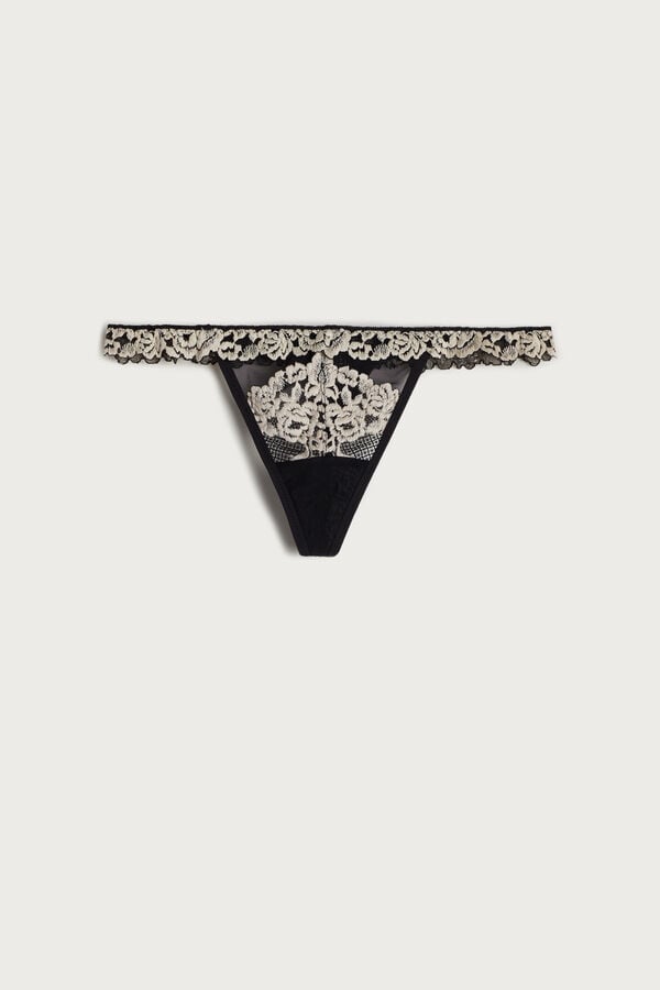 Tanga Intimissimi Pretty Flowers String Dama Negrii Albi | GSJPEX-193