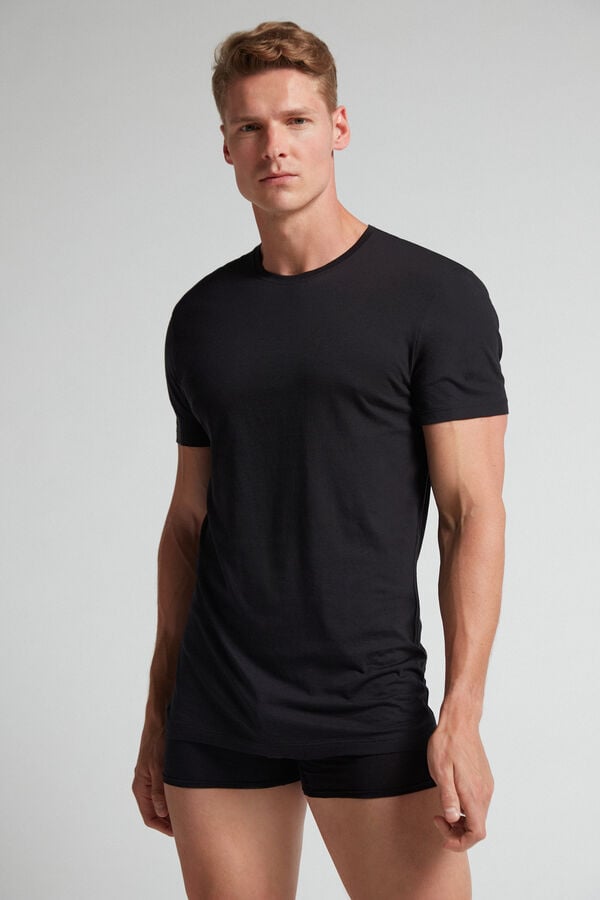 Tricou Intimissimi Extrafine Superior Cotton Barbati Negrii | QLBRFW-670