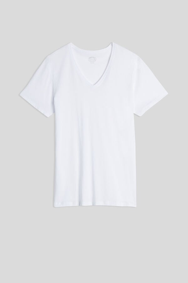 Tricou Intimissimi Extrafine Superior Cotton V-Neck Barbati Albi | VQDUAG-063