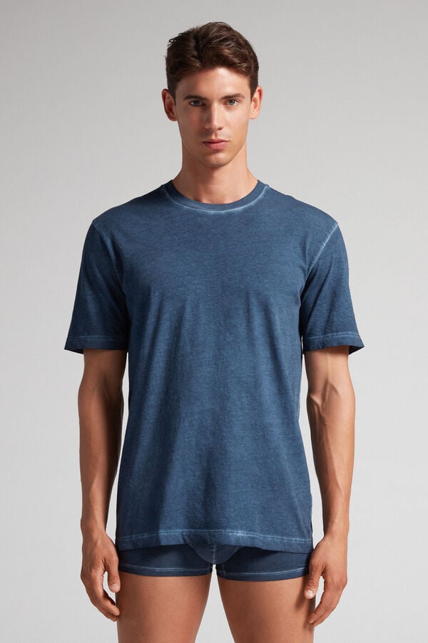 Tricou Intimissimi Oil Washed Cotton Barbati Bleumarin | VZXRKS-875